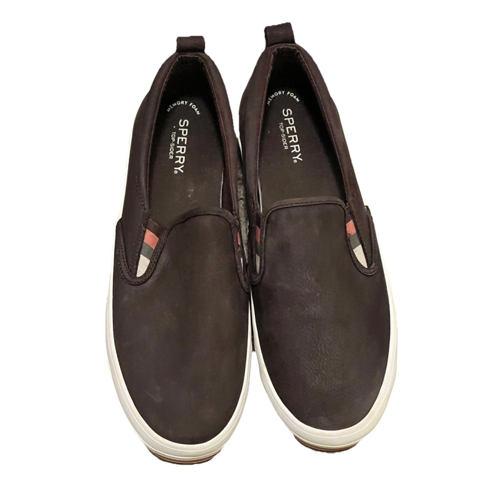 Sperry Women’s Slip-On Loafers Size 11 Brown Leather Memory Foam Comfort Shoes - Picture 2 of 5